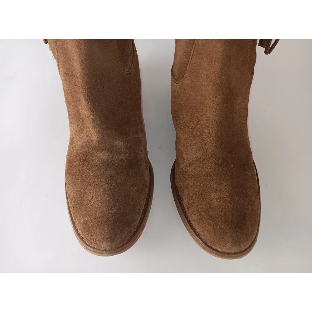 Michael Kors Rhea  Brown Suede Mid Calf Fringe Boots Shoes Tassel 8M